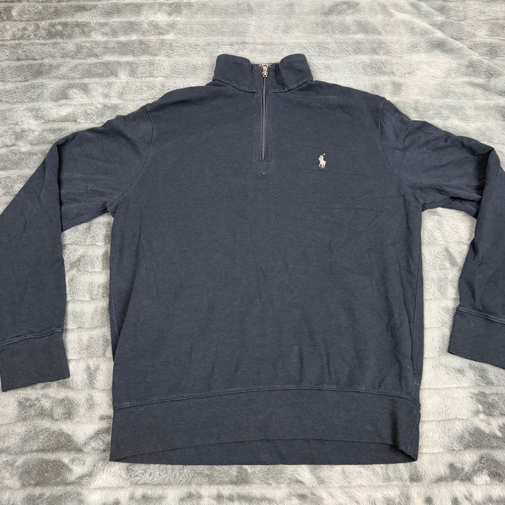 Polo Ralph Lauren Mens Navy Blue Quarter Zip Pullover Cotton Blend Sweatshirt M